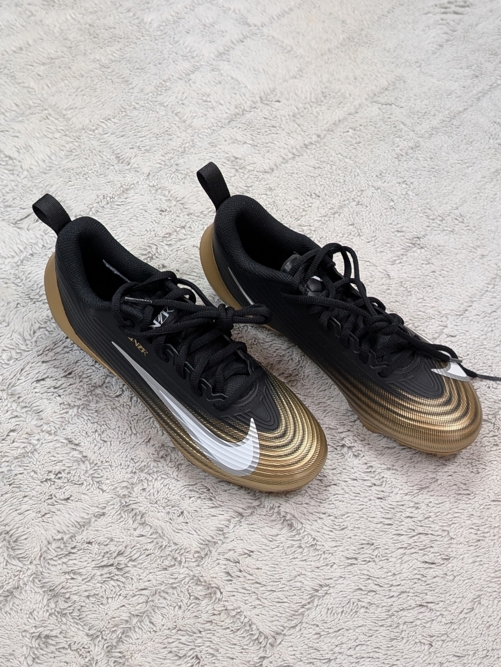 Nike Vapor Speed 3 Black Metallic Gold Football Cleats Mens 7.5 FB3303-003 NEW